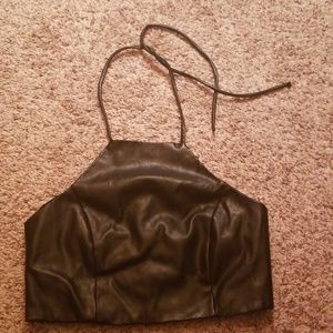 Polyester/leather-like tie crop halter top! Cool!